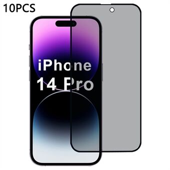 10 kpl / Pakkaus iPhone 14 Pro -näytönsuoja, 28 asteen näkösuoja, 2.5D silkkipainatuskalvo