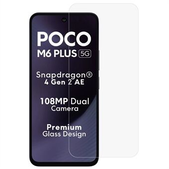 AMORUS Xiaomi Poco M6 Plus 5G:lle Näytönsuoja 2.5D Kaartu reunat 9H Korkealaatuinen alumiini-pii-lasikalvo