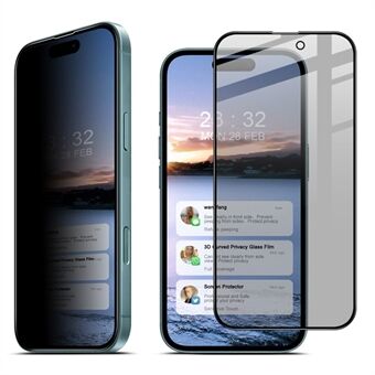 IMAK iPhone 16:lle Anti-Peep -karkaistu lasinen näytönsuoja, täysi peittoalue