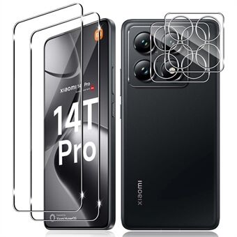 2 kpl Xiaomi 14T Pro -näytönsuoja 2.5D kaareva reuna, kirkas karkaistu lasikalvo kameran linssikalvolla