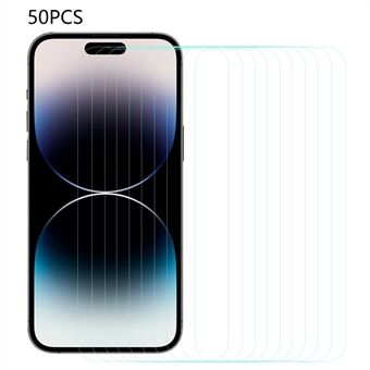 50 kpl iPhone 14 Pro HD Clear Arc Edge karkaistu lasi näytönsuoja Scratch näytön kalvo