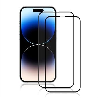 AMORUS 2kpl iPhone 15 Pro Max Silk Printing karkaistu lasikalvo koko näytön peittävä suoja (täysliima) - musta