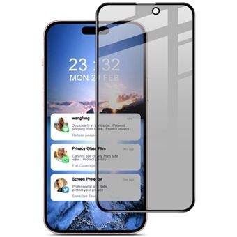 IMAK iPhone 15 Plus -puhelimelle Anti-peep näytönsuoja yksityisyyden suojalla, täysi peittävyys, karkaistu lasikalvo