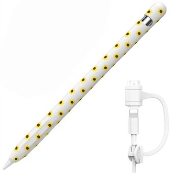 AHASTYLE PT93SF Apple Pencilille (1. sukupolvi) Säilytyspussi Sunflower-kuviolla Silikonia, kosketeltava päällinen