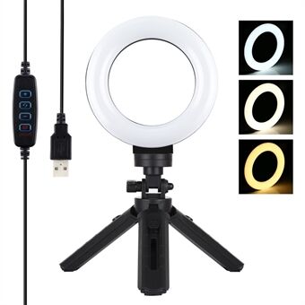 PULUZ PKT3058B 4,7 tuuman 12 cm USB 3 Mode Himmennettävä Ring Valokuvaus Video LED-rengasvalot + Kolmijalan kiinnityssarja