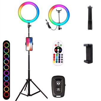 SD-5354 160 cm teleskooppinen kolmijalka + kaukosäädin + 10 tuuman valokuvaus Live Streaming USB RGB Ring täyttövalo puhelinklipsillä ja Bluetooth-kaukosäätimellä