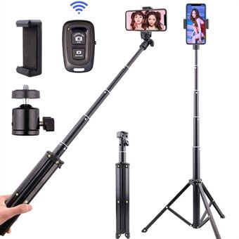 T9 1,6 m teleskooppinen Selfie Stick -puhelinteline Stand videokuvaukseen suoratoistoteline puhelinkiinnikkeellä + Bluetooth-kaukosäädin + säilytyspussi