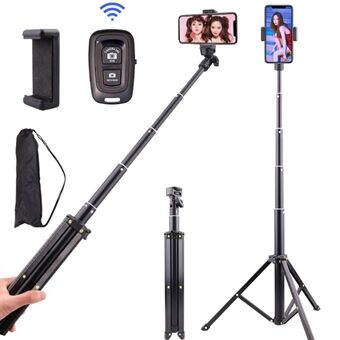 T9-lukitussolki Design Sisäänvedettävä 1,6 m Selfie Stick Stand puhelinteline Videotallennusteline puhelinkiinnikkeellä + Bluetooth-kaukosäädin + säilytyspussi