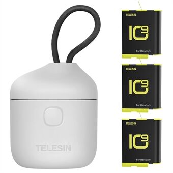 TELESIN GP-BTR-906-GY-B GoPro Hero 10/9 Allin Box -laturiin, jossa 3 akkua IP54 vedenpitävä latauskotelo Tuki Nopea 20 Mb / s lähetys (kaariakku)