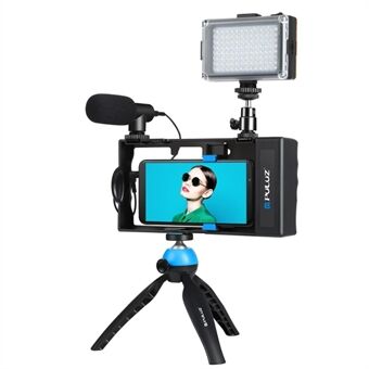 PULUZ PKT3121L Bluetooth Handheld Vlogging Live Broadcast LED-selfie-valosarja, jossa kamerakotelo + mikrofoni + sovitinteline + Stand